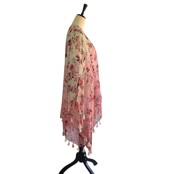 NWT Lane Bryant Rose Print Long Length Open Front Kimono One Size 1X-3X - Picture 4 of 8